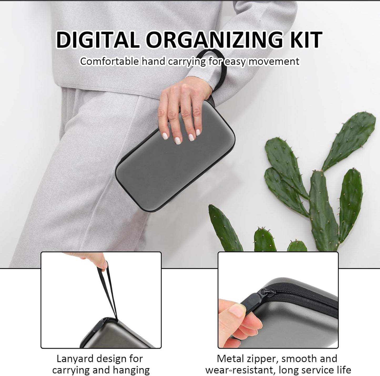 Power Bank Case Shockproof Carrying Case Travel Cable Organiser Hard Drive Case Travel Bags Organiser EVA Tech Pouch Multifunctional Cable Bag for Electronics Travelling Essentials Accessories (Grey)