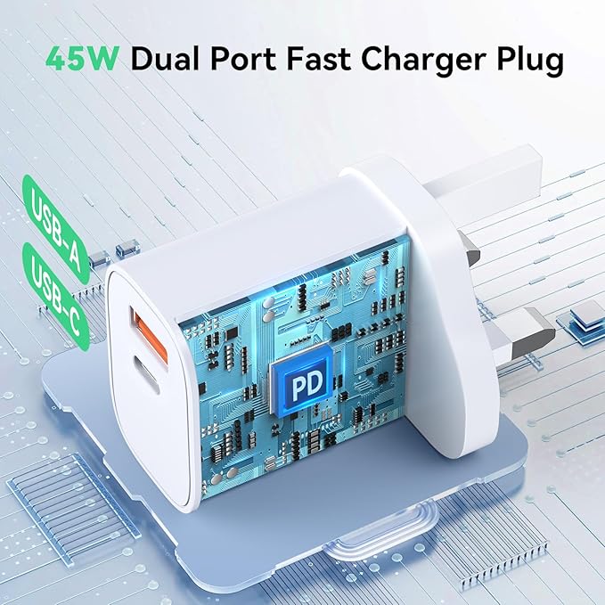 45W USB C Charger,For iPhone Charger Plug,For Samsung Fast Dual USB Plug with 1.8M USBC to USBC Charger Cable for iPhone 17/15/16 Pro,iPad Pro/Air, Samsung Galaxy S24/S23/S22,ect