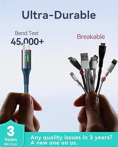 INIU USB C Charger Cable, [3 Pack 0.5+2+2m] USB A to USB C 3.1A Fast Charging, Braided Phone Charger Type C Cable for iPhone 17 16 15 Pro Max Samsung Galaxy S25 S24 S23 Switch PS5 Huawei Pixel 9a etc
