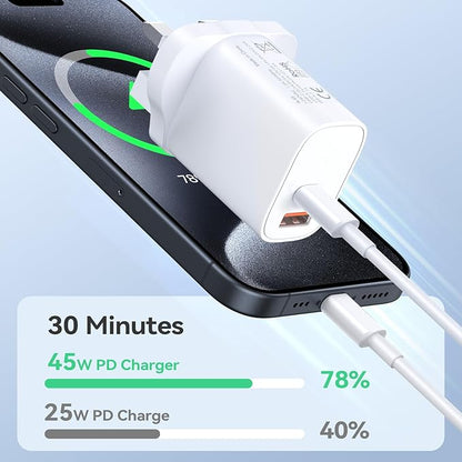 45W USB C Charger,For iPhone Charger Plug,For Samsung Fast Dual USB Plug with 1.8M USBC to USBC Charger Cable for iPhone 17/15/16 Pro,iPad Pro/Air, Samsung Galaxy S24/S23/S22,ect
